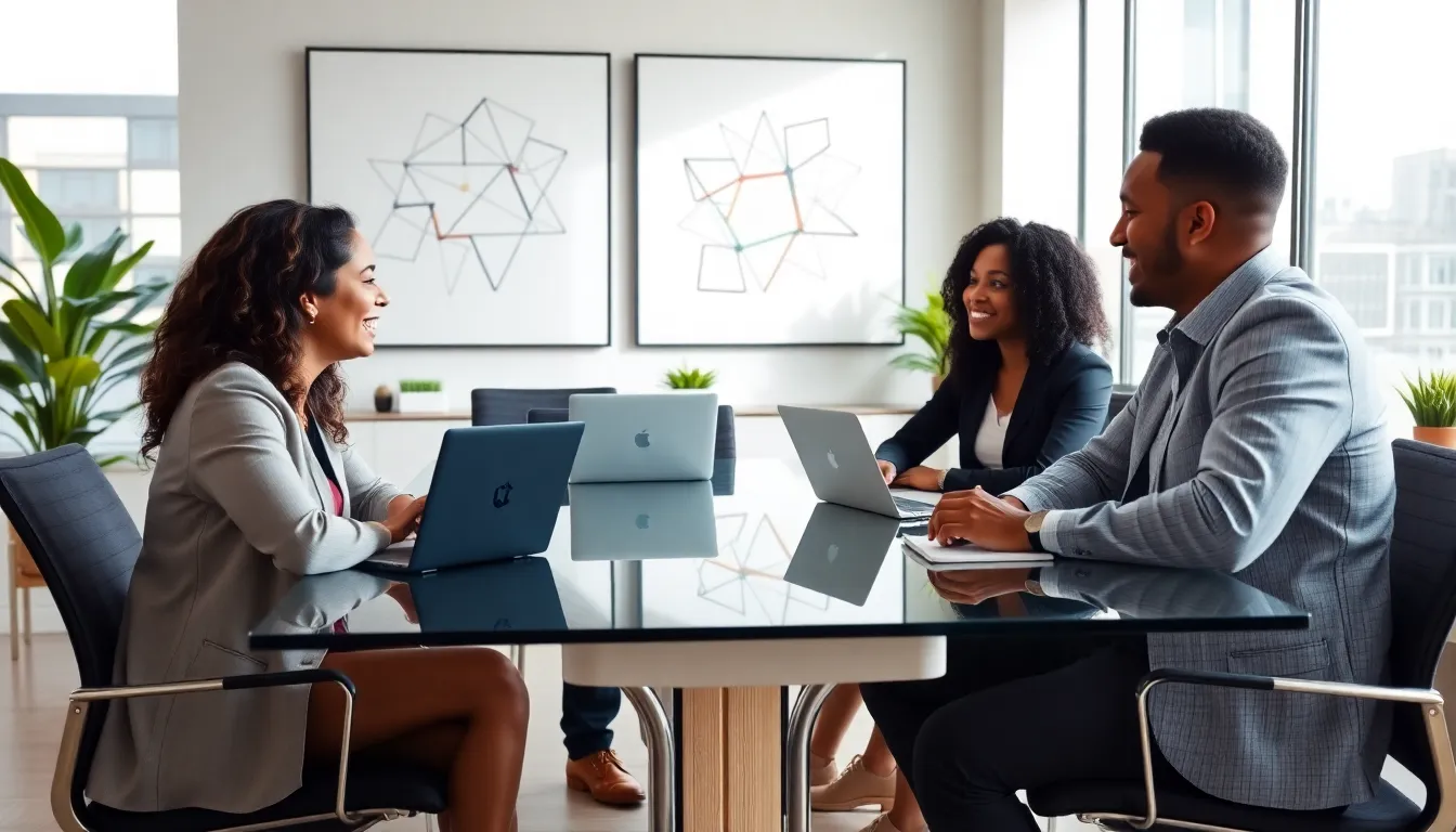 diverse professionals discussing mental health in a modern office