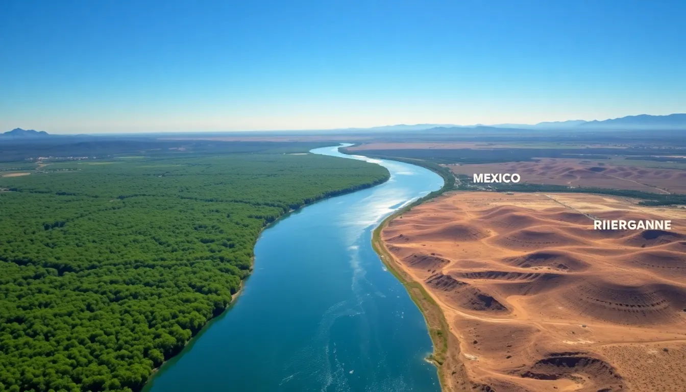 Aerial view of the Rio Grande as a natural boundary between the U.S. and Mexico.