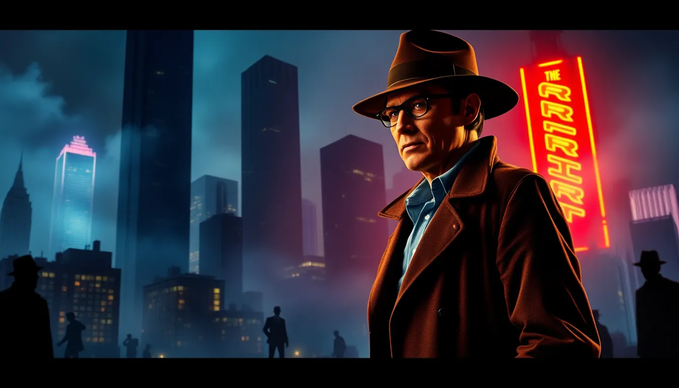 heroic character in a stylish cityscape inspired by *The Spirit* movie.